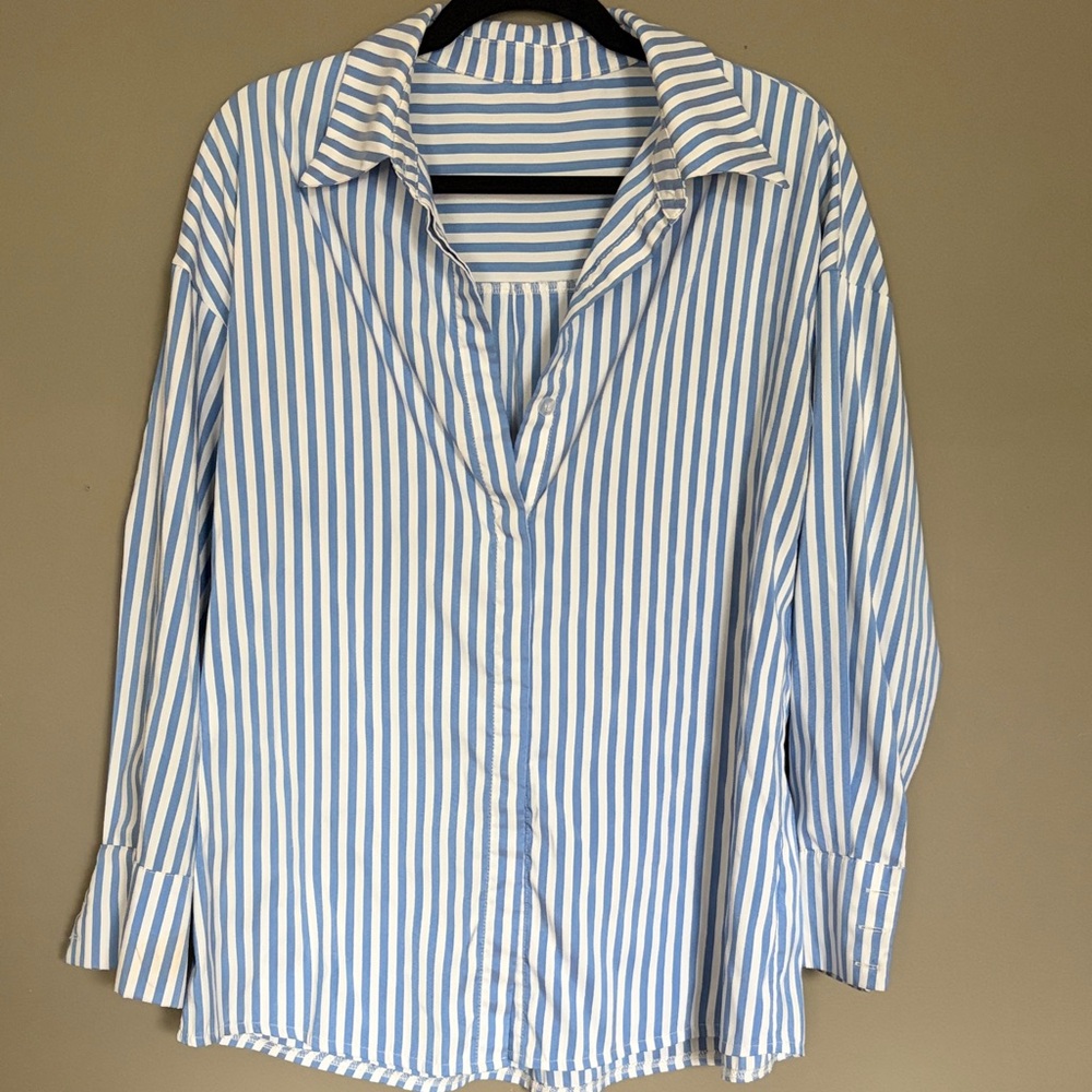 Blue and White Striped Button Down Shirt